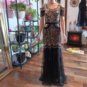 Elegant Black and Gold Beaded Dress